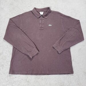 Lacoste Mens Size 7 XXL Brown Solid Long Sleeve Knit Polo‎ Crocodile Logo Preppy